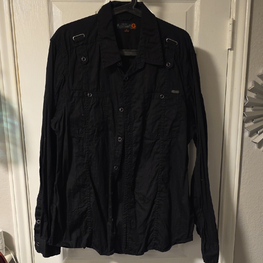 G By Guess Black Button-Up Shirt Xl